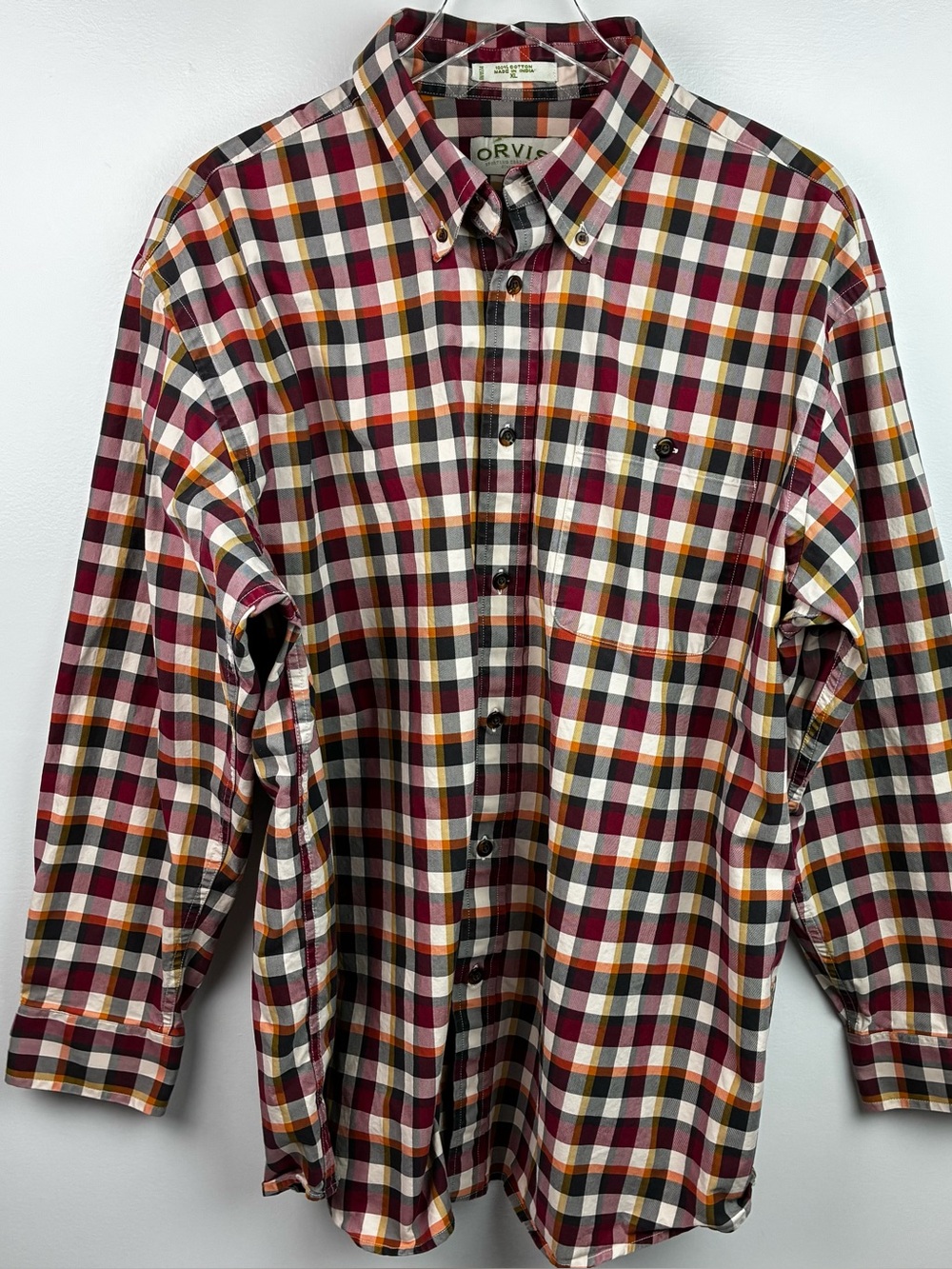 Orvis Large Check Plaid Shirt 100% Cotton